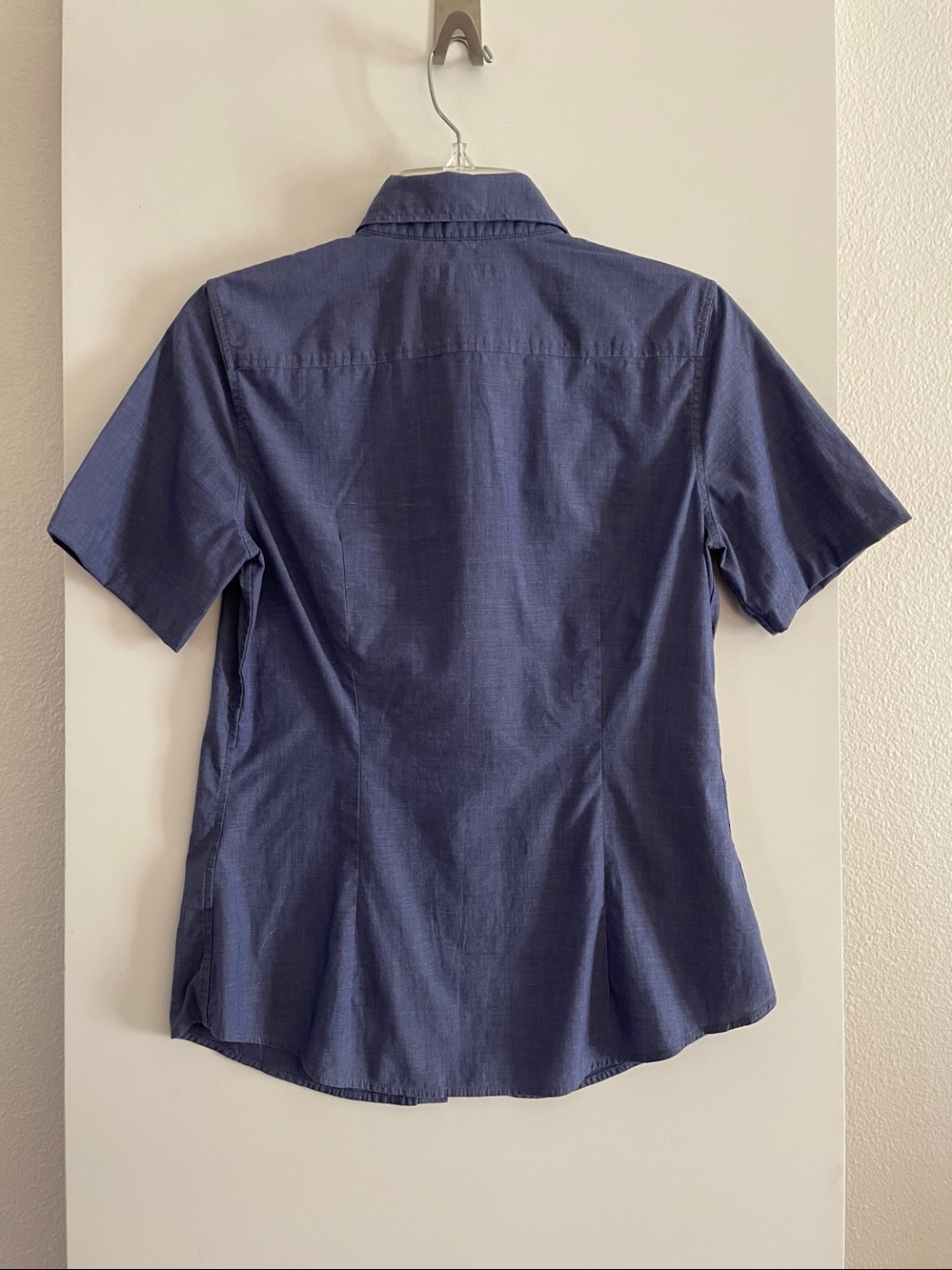 Banana Republic NO IRON Cotton Short Sleeve Button Down Shirt Top Blue - Picture 2 of 8